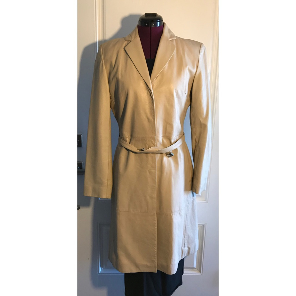 Nine West Cream/Beige Leather Tench Coat size S